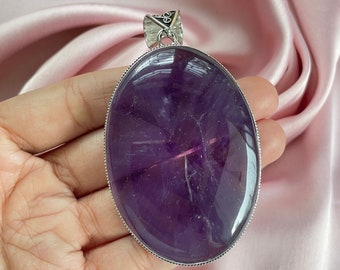 Amethyst Pendant With Silver Chain Necklace 925 Sterling Silver Pendant Necklace Big Size Gemstone Handmade Jewelry Pendant for Necklaces