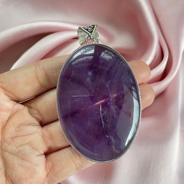 Amethyst Pendant With Silver Chain Necklace 925 Sterling Silver Pendant Necklace Big Size Gemstone Handmade Jewelry Pendant for Necklaces