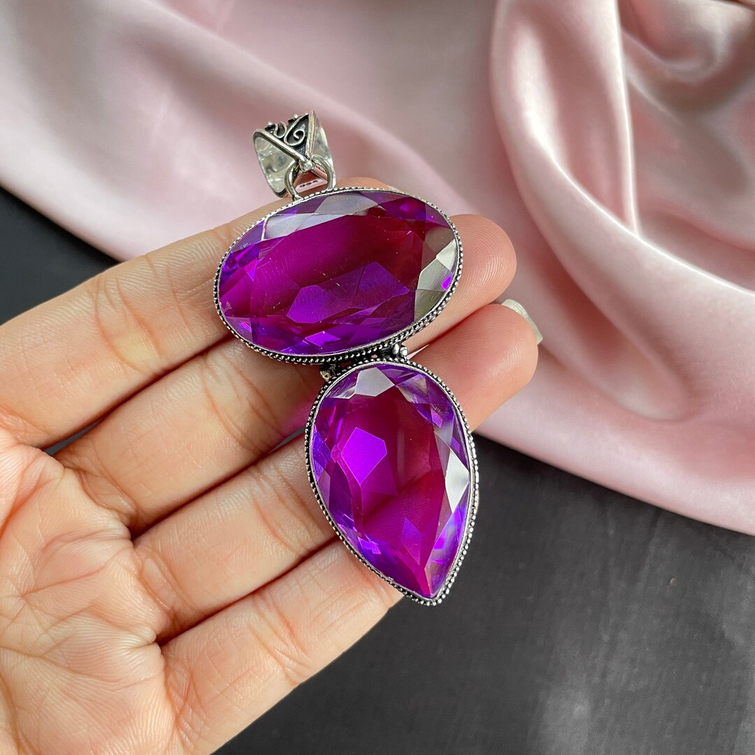 Amethyst Pendant With Silver Chain Necklace 925 Sterling Etsy