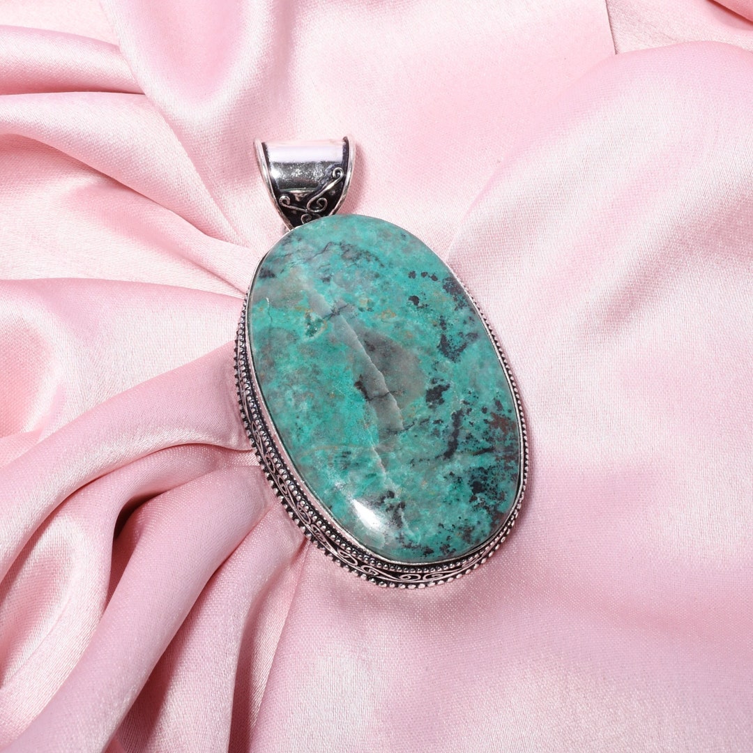 Azurite Pendant With Silver Chain Necklace 925 Sterling Silver Pendant