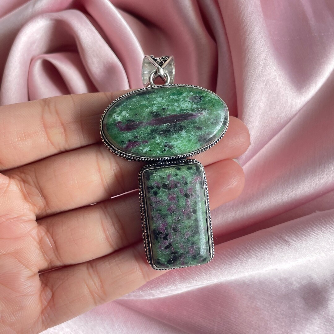 Ruby Zoisite Pendant With Silver Chain Necklace 925 Sterling Silver