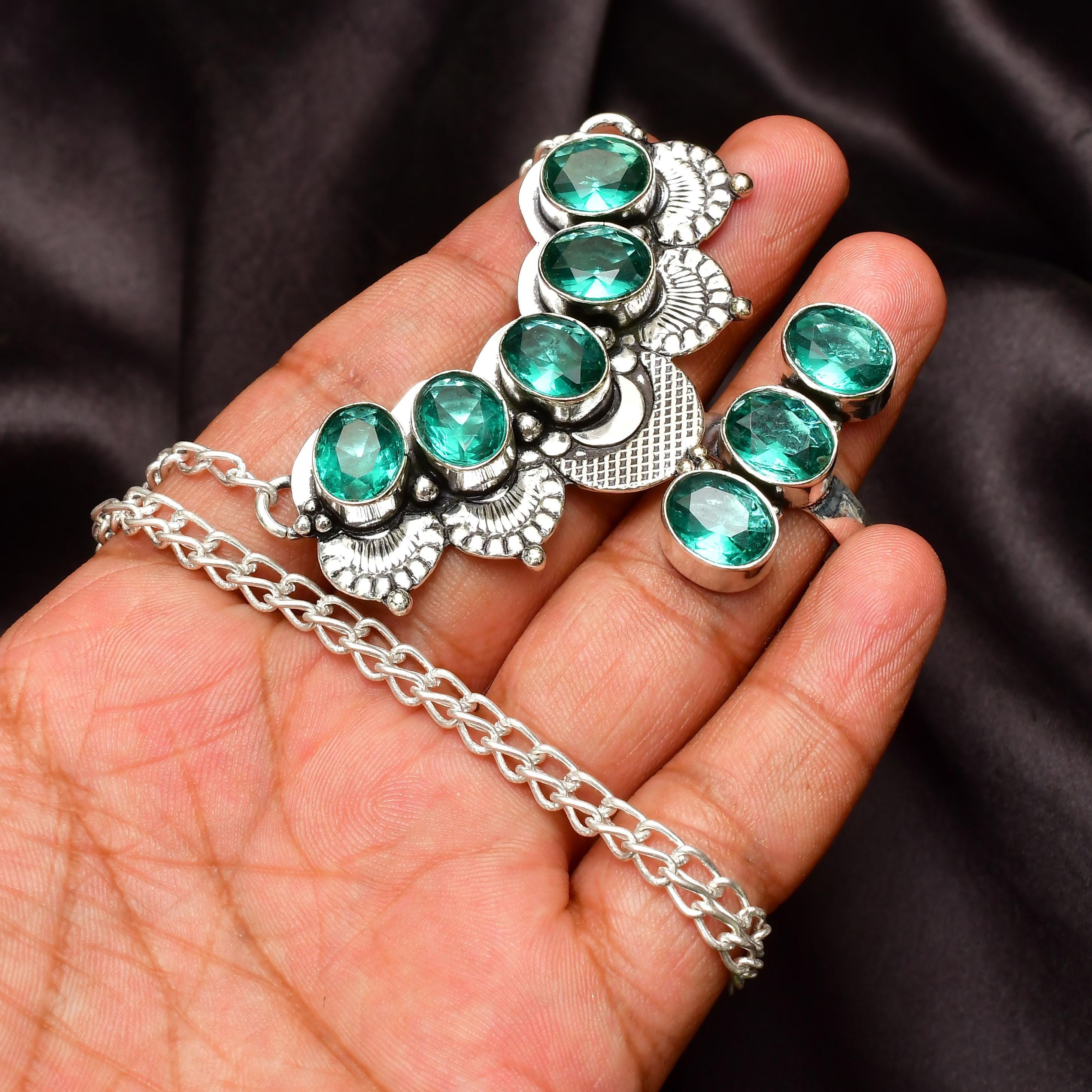 Vintage in argento Sterling 925 8*16mm Paraiba tormalina collana pendente anello orecchini set di gioielli di lusso per le donne  36