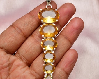 Citrine 925 Sterling Silver Pendant Necklace: Handmade Gemstone Jewelry