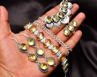 Citrine : parure de bijoux faits main en argent sterling 925