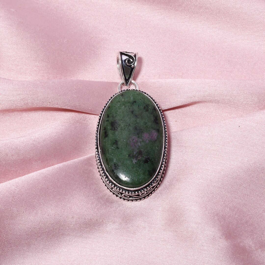 Ruby Zoisite Pendant With Silver Chain Necklace 925 Sterling Silver