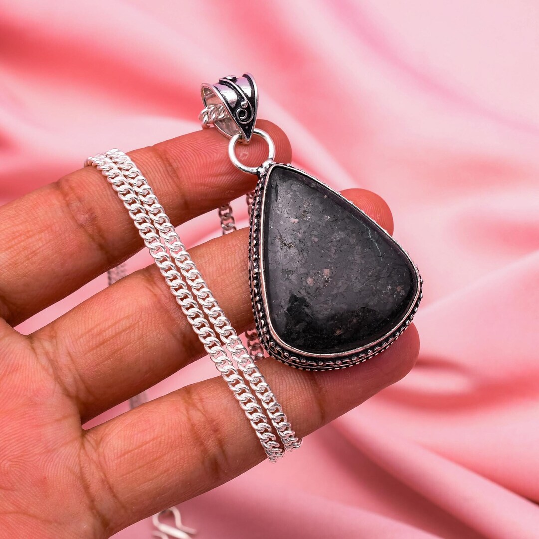 Nuummite Pendant With Silver Chain Necklace 925 Sterling Silver Pendant