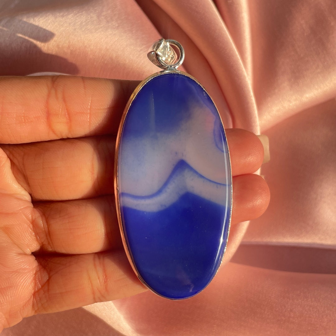 Banded Agate Pendant With Silver Chain Necklace 925 Sterling Etsy