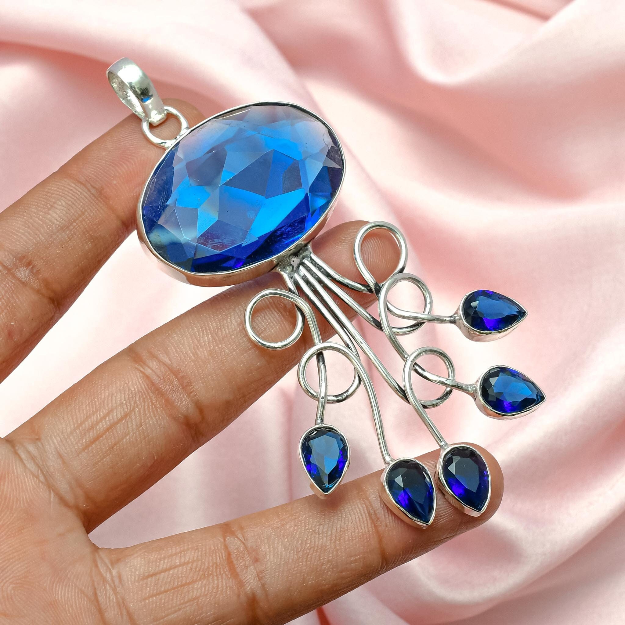 thumbnail interactive-video image 1 of BAMOER 925 Sterling Silver Dark Fairy & Blue CZ Pendant Necklace – 17.7" – Nickel-Free 1 of 2