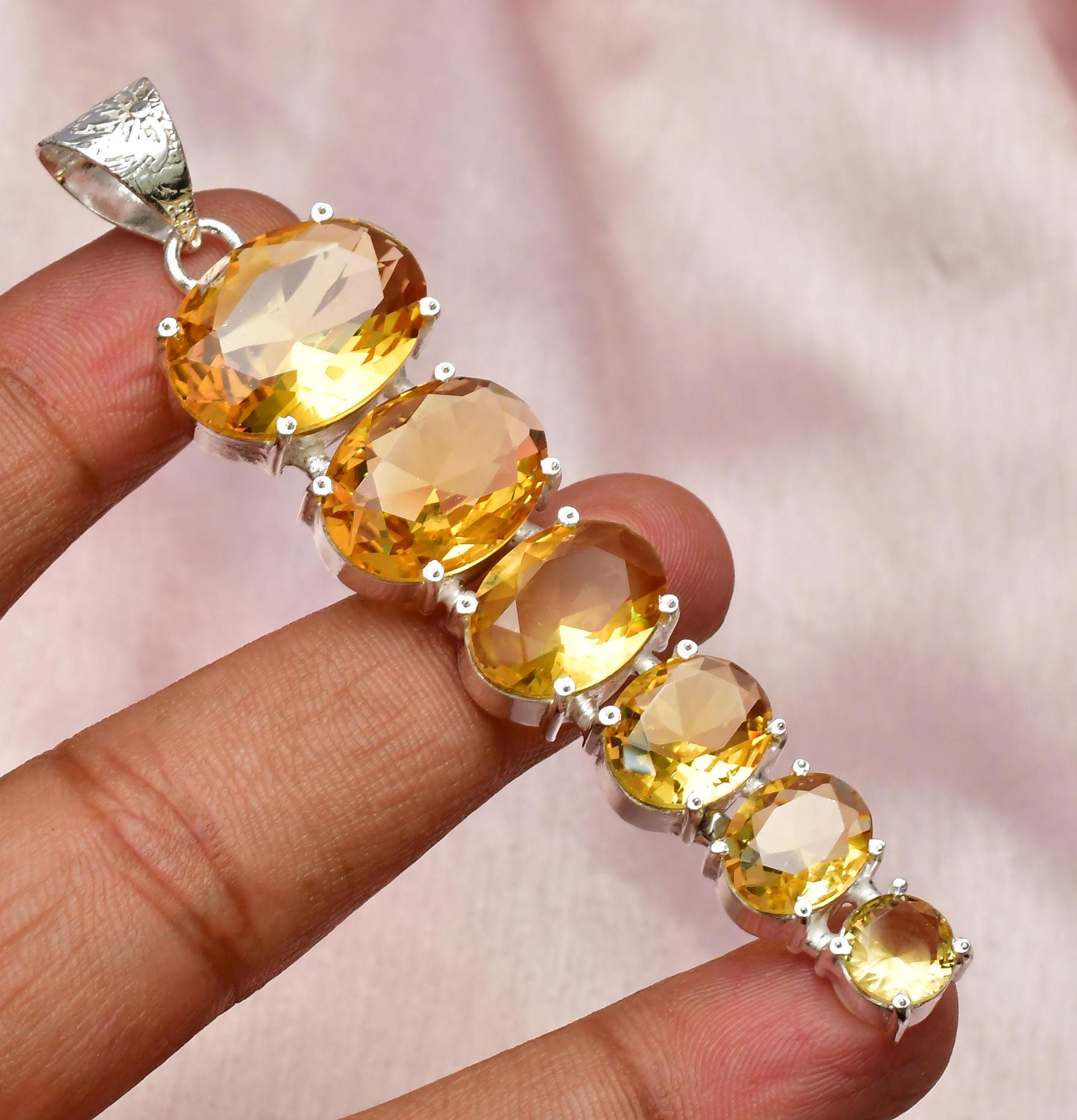 Pendentif Citrine Naturelle Sur Argent 925 - S-44, Pierre Orange Ovale, Pendentif Larme