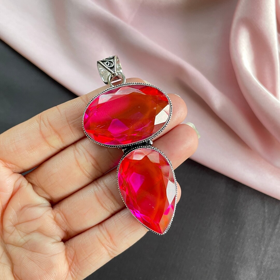 Rubellite Pendant With Silver Chain Necklace 925 Sterling Silver