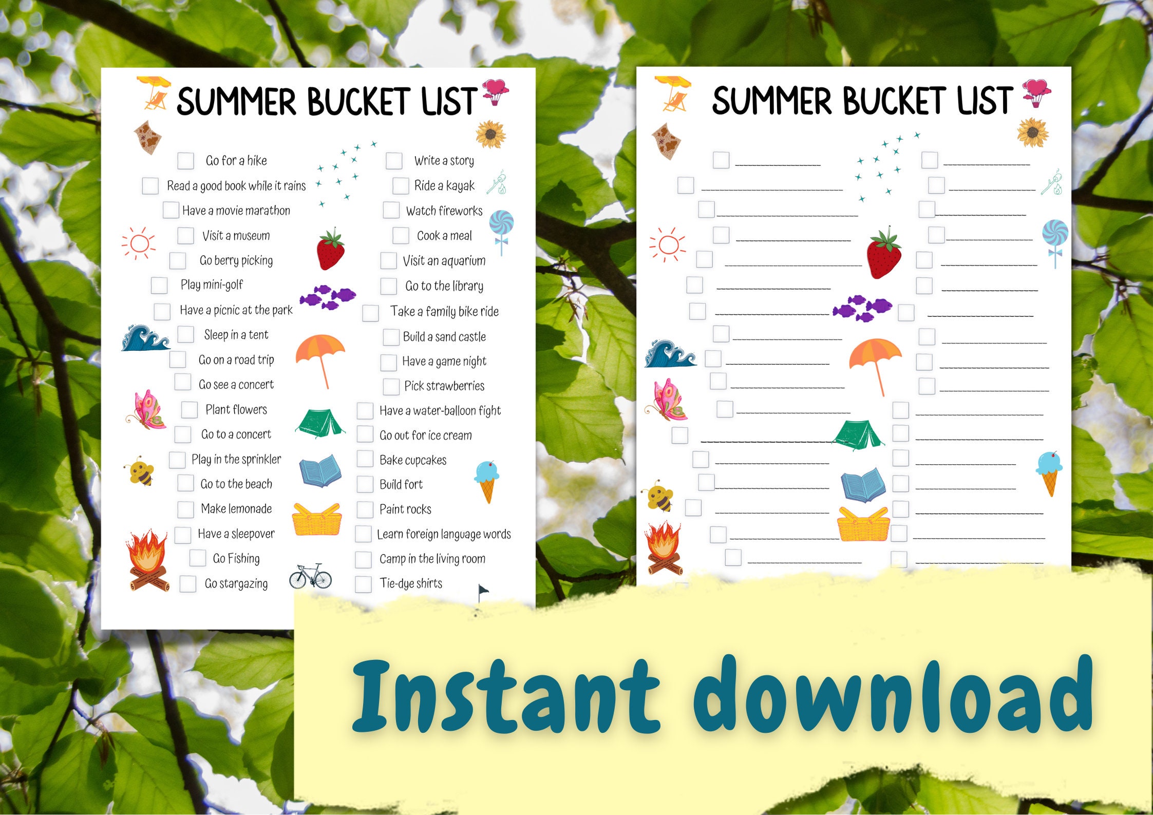Summer Bucket List Instant Download Printable 2022 Summer - Etsy