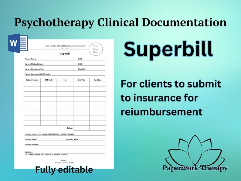 Superbill - Psychotherapy Clinical Documentation - Etsy