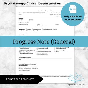 Progress Note (General) - Psychotherapy Clinical Documentation