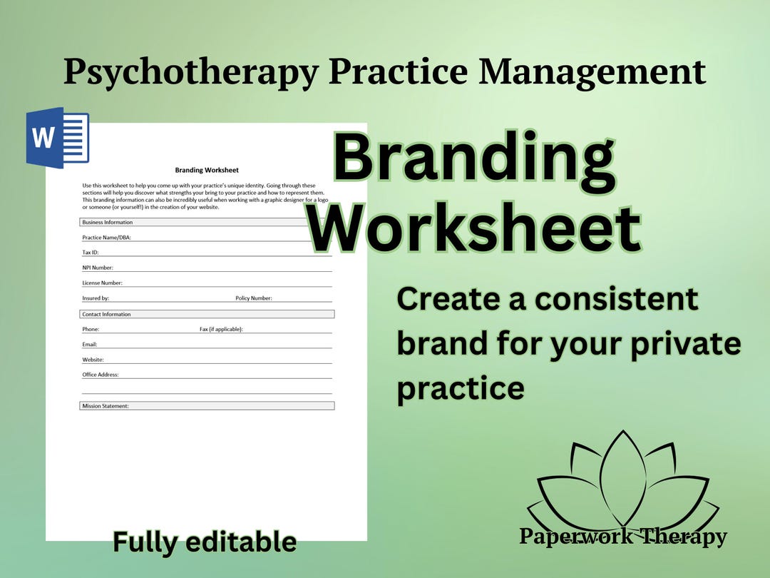 Branding Worksheet - Private Practice Management - Etsy