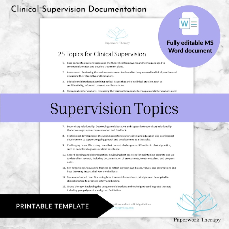 25 Supervision Topics - Clinical Supervision Forms - Etsy