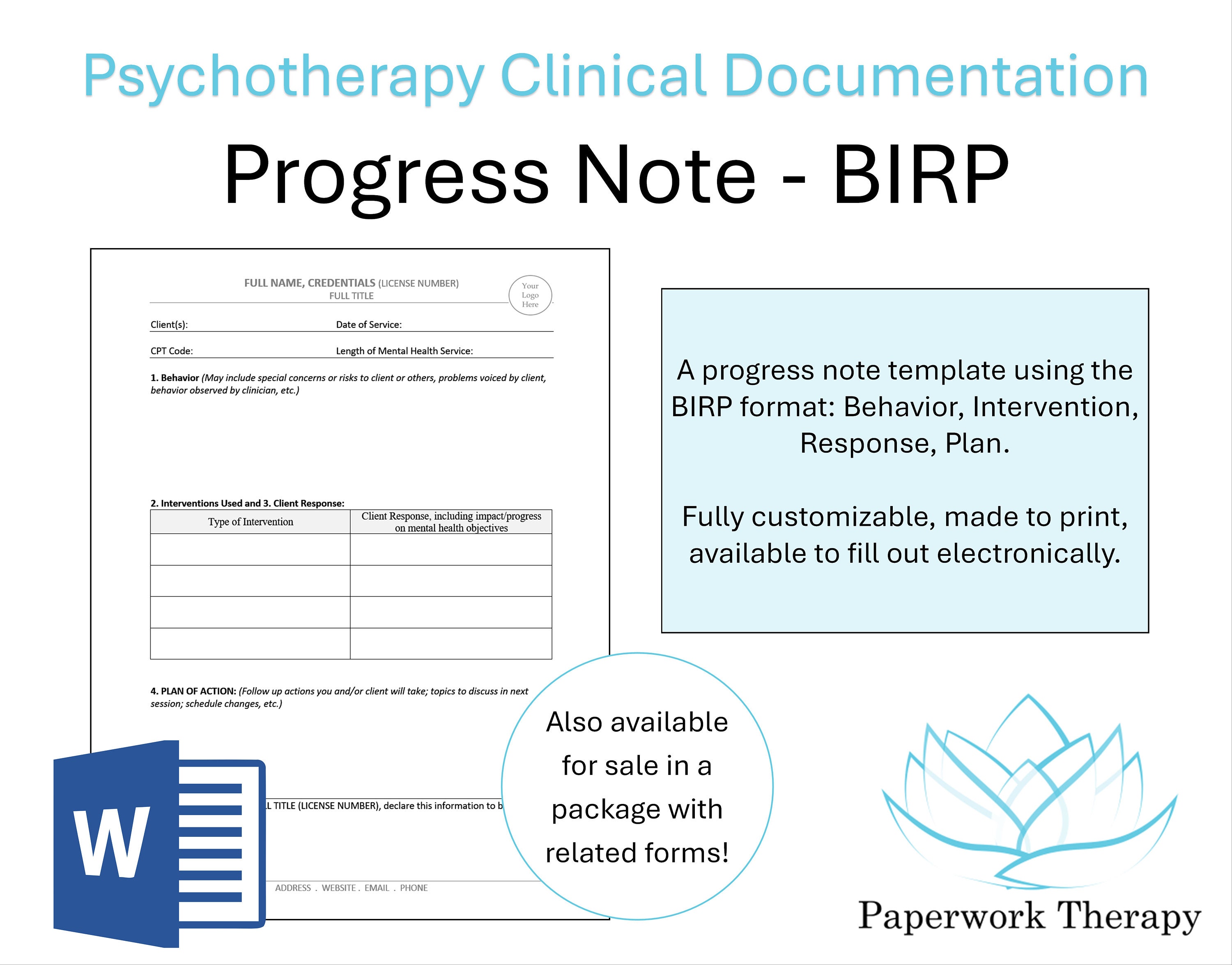 Therapy Form Progress Note BIRP Etsy