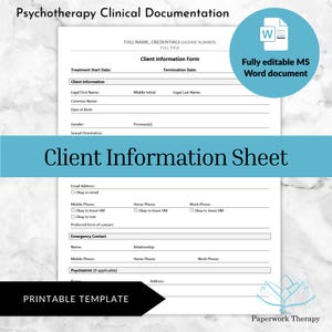 Client Information Sheet - Psychotherapy Clinical Documentation