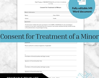 Consent for Treatment of Minors - Psychotherapy Clinical Documentation