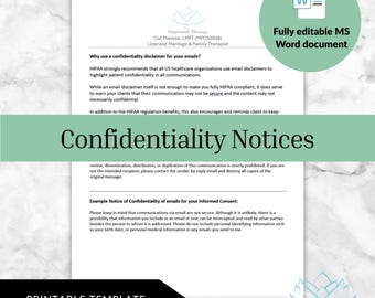 Confidentiality Notices - Psychotherapy Clinical Documentation
