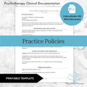Practice Policies - Psychotherapy Clinical Documentation