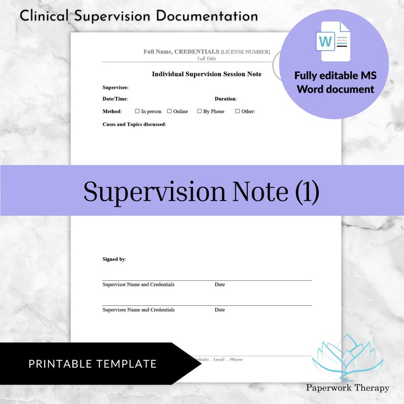 Supervision Session Note 1 - Clinical Supervision Form - Etsy