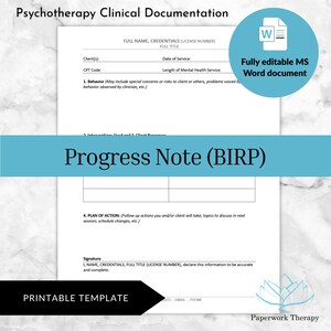 Verlaufsnote (BIRP) - Psychotherapie, Klinische Unterlagen