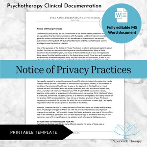 Notice of Privacy Practices - Psychotherapy Clinical Documentation