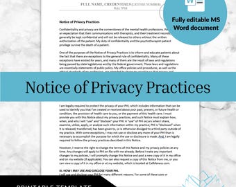 Notice of Privacy Practices - Psychotherapy Clinical Documentation
