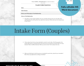 Intake Form (Couples) - Psychotherapy Clinical Documentation