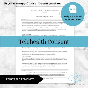 Telehealth Consent - Psychotherapy Clinical Documentation