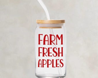 Fresh Farm Apples Glass Can, Autumn Glass Can, Apples Glass Can,  Fall Season, 16oz
