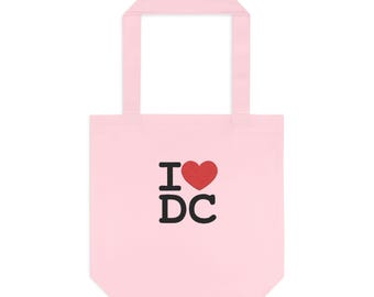 I Love DC Cotton Tote Bag, Embroidered Washington Bag, District of Columbia Gift