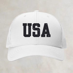 USA Retro Trucker Hat, Embroidered America Trucker Hat, Red White and Blue Trucker Hat, USA Trucker Hat Gift