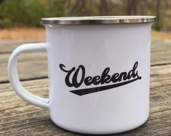 Vintage Coffee Camp Mug, Retro Weekend Mug, Weekend Coffee Cup, Weekend in the Woods Camp Mug, Retro Camping Mug, 10 oz.