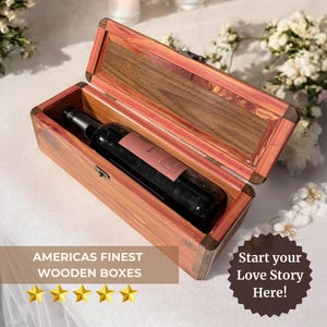 Wine Box Handmade Wooden Wine Bottle Case Hinged Box for Wine Red Cedar with Walnut Lid Gift for Her Birthday Gift Box Wood