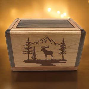 MOOSE Wooden Cremation Urn for Funeral-Wooden Memorial Urn for Ashes-Custom Engraved Urn for Human Ashes-Burial Wood Memorial Box