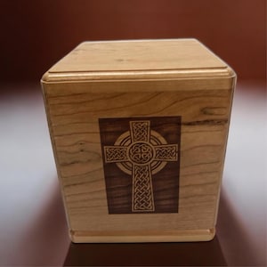 Celtic Cross Wooden Urn-Engraved Wooden Cremation Urn- Handmade Burial Cremation Funeral Urn-Religious Cross Wood Memorial Box