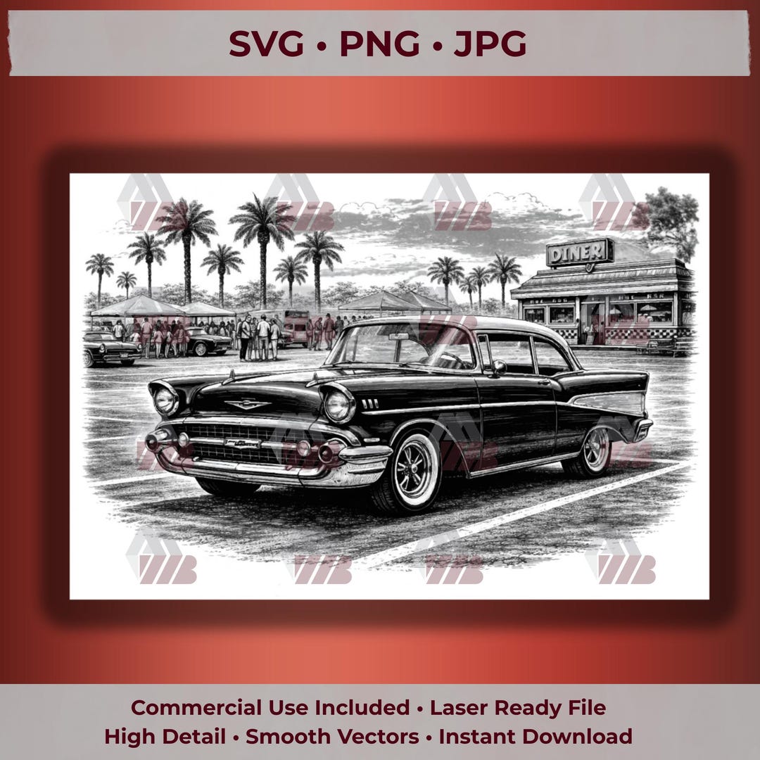 1957 Chevy Bel Air Scene Engraving SVG (digital Download) – Classic ...