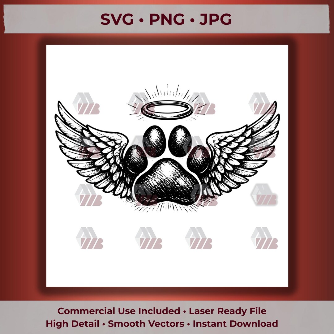Dog Paw Angel Wings SVG, Memorial Pet Loss Design (digital Download ...