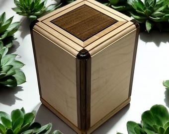 Handcrafted Maple and Walnut Wooden Dog Cremation Urn - Pet Memorial Box