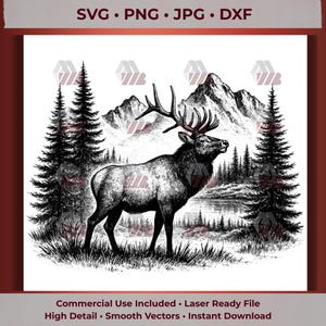 Bull Elk Mountain SVG, Laser Cut File (Digital Download)