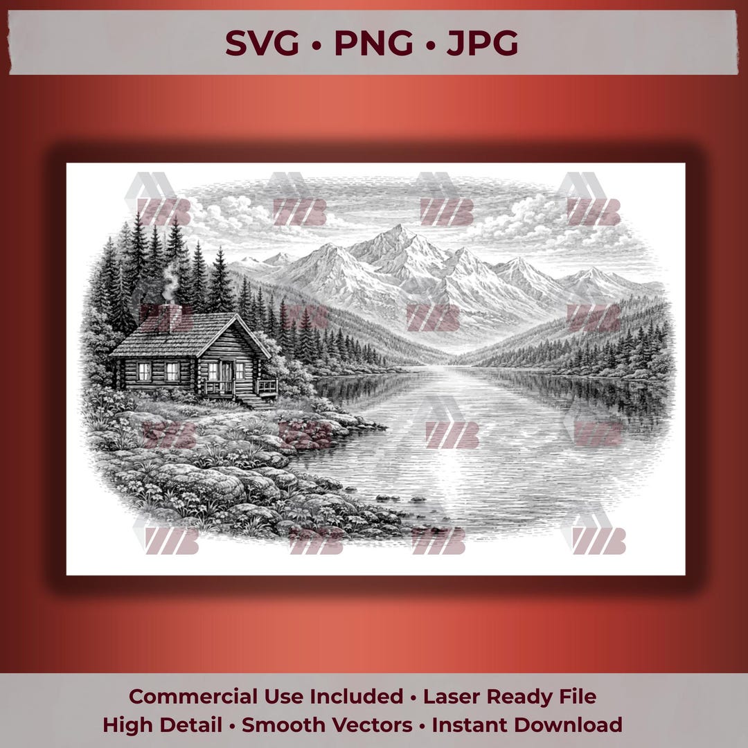 Cabin on the Lake Svg-cabin Clip Art-mountains Digital File-cabin Svg ...