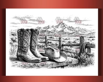 Cowboy boots hat SVG, western cowboy clipart, country western digital download, rustic laser cut file for glowforge, cricut, lightburn