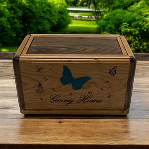 XL Wooden Cremation Urn Companion Urn Cherry Walnut Box Butterfly Epoxy Wood Handmade Burial Urn Funeral Urn for Human Ashes Box Made in USA