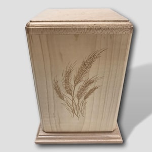 Urna funeraria de cremación hecha a mano, de madera grabada de arce y trigo