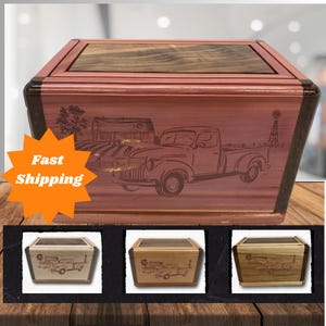 Personalized Farm Cremation Urn-Engraved Farming Memorial Urn-Custom Cedar Box for Ashes-Wood Urn for Dad-Ranch Urn-Wood Farmers Funeral Urn