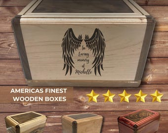 Urna de cremación personalizada con alas de ángel - Urna conmemorativa grabada - Caja personalizada para cenizas - Urna de madera para mamá - Urna de ángel - Urna funeraria de ángel de la guarda