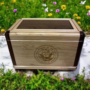 Engraved Navy Emblem-Military Urn Maple Box Walnut Wooden Urn Handmade Burial Box for Human Ashes Cremation Funeral Urn for Ashes