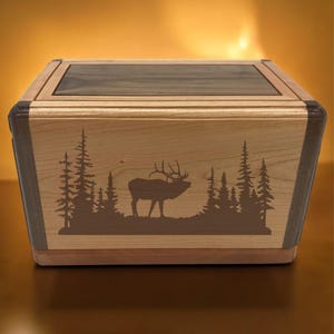 ELK Wooden Cremation Urn for Funeral-Wooden Memorial Urn for Ashes-Custom Engraved Urn for Human Ashes-Urn for Dad-Burial Wood Memorial Box