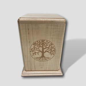 Engraved Wooden Tree of Life Maple Handmade Burial Cremation Funeral Urn